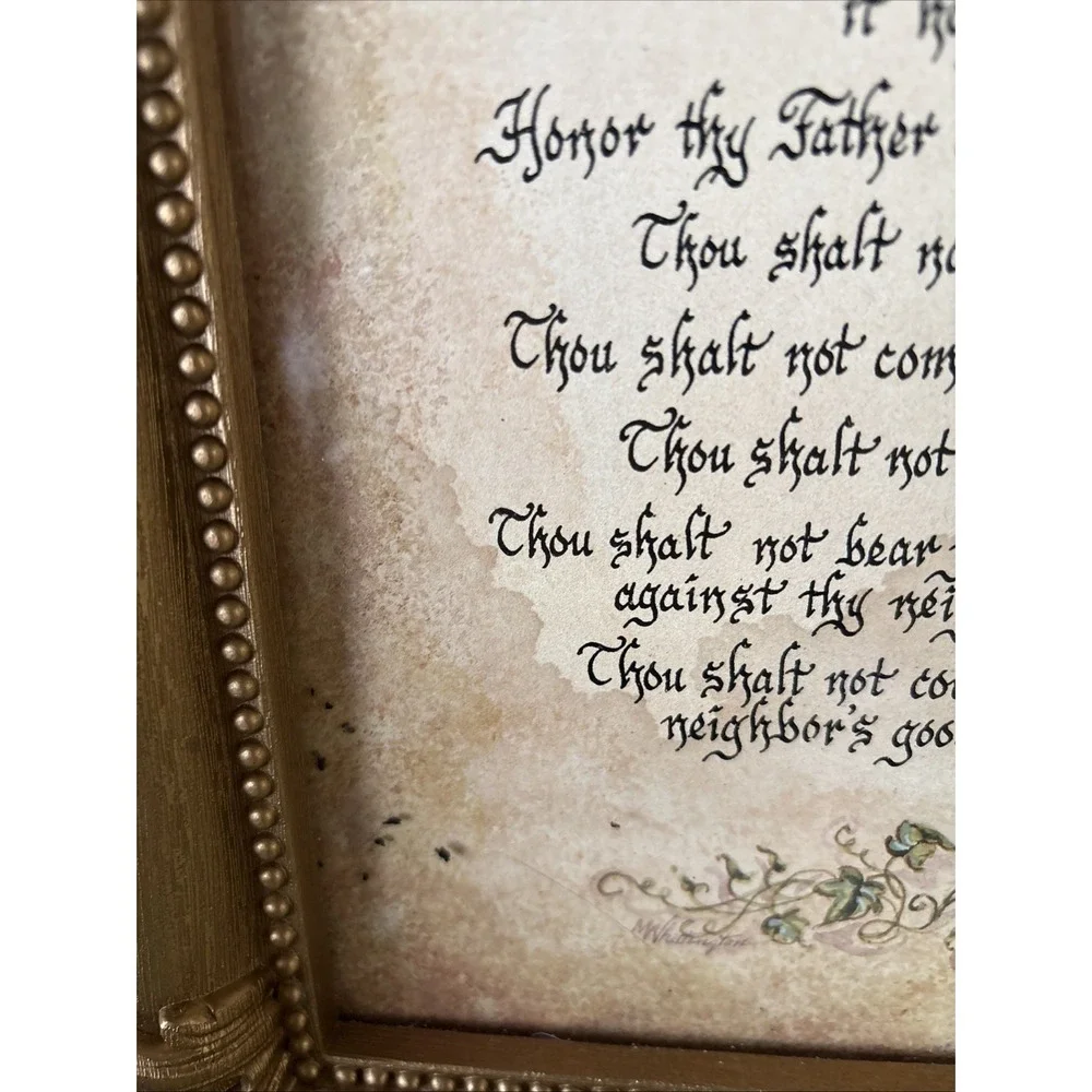 Vintage Home Interiors Ten Commandments Gold Framed Wall Art 20